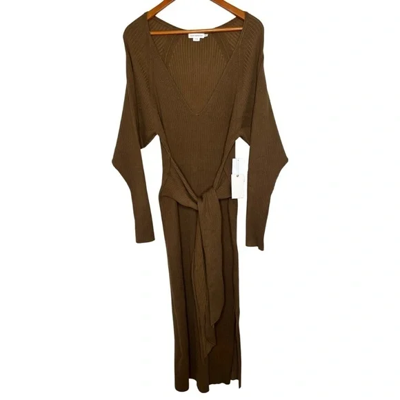 Good American | Long Sleeve Belted Body Midi Dress in Sepia - Size 1 / 2 - Picture 5 of 12